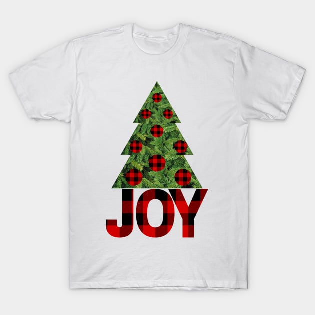 Christmas Joy with Buffalo Print Pattern and a Pine Tree T-Shirt by EdenLiving